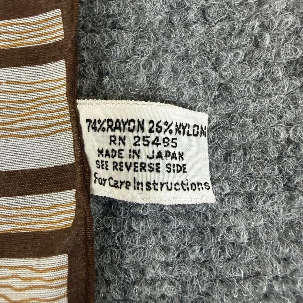 Vintage Japan Brown Striped Square Scarf Rayon Nylon RN 25495 Geometric 26x26